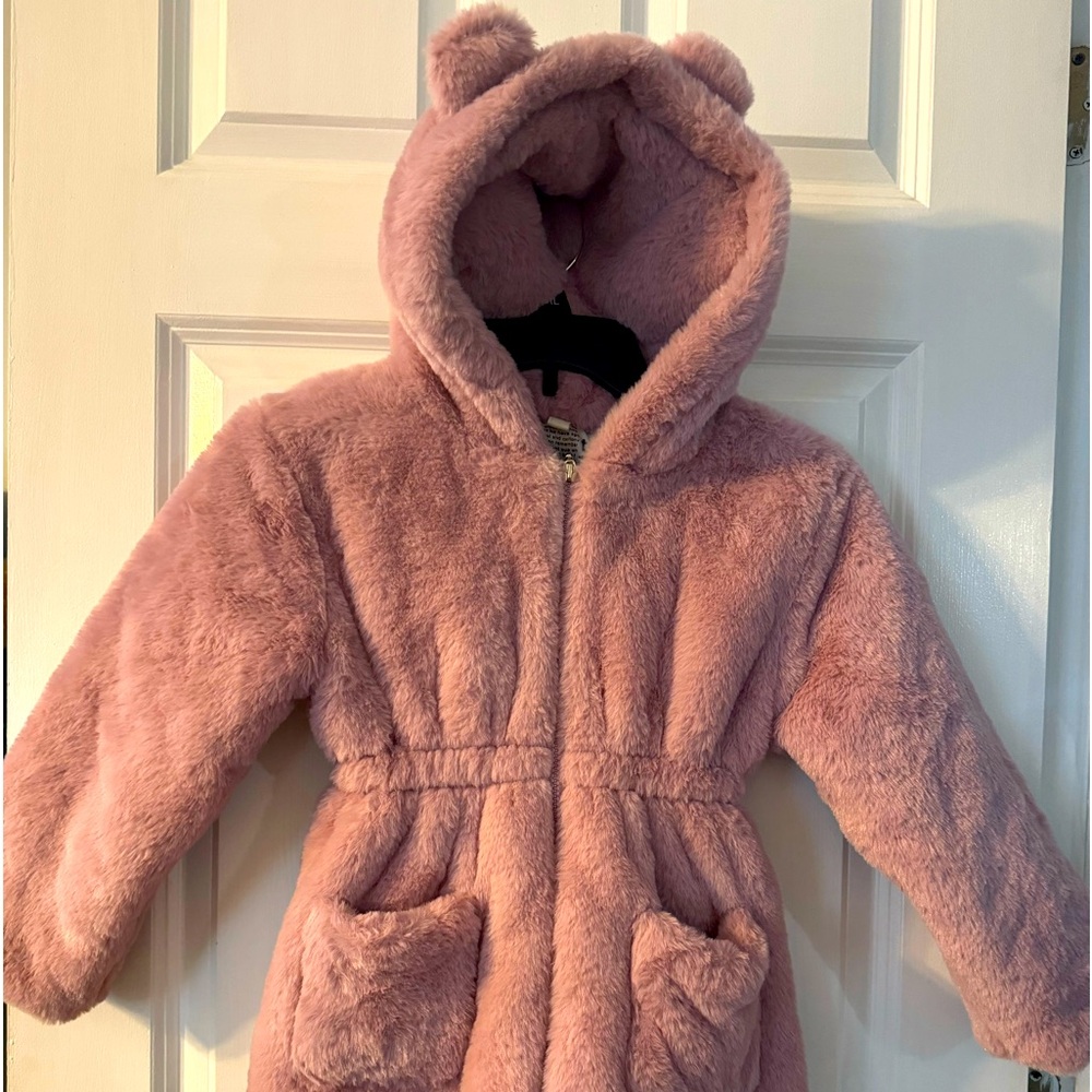 Pink fuzzy teddy bear hooded jacket